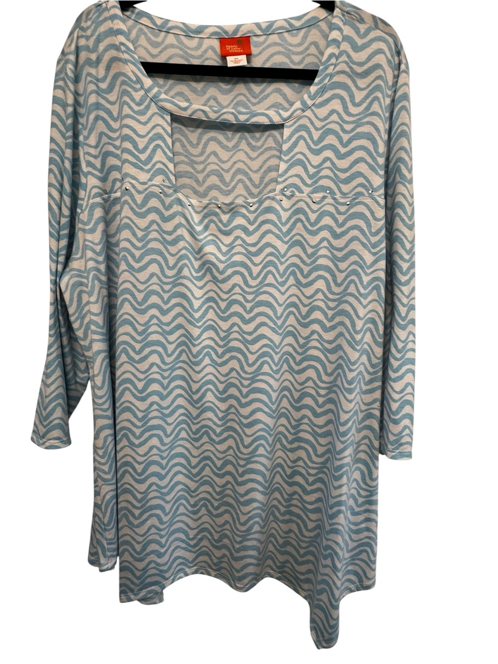 hearts of palm Light Blue and White Wave-Print Scoop Tunic